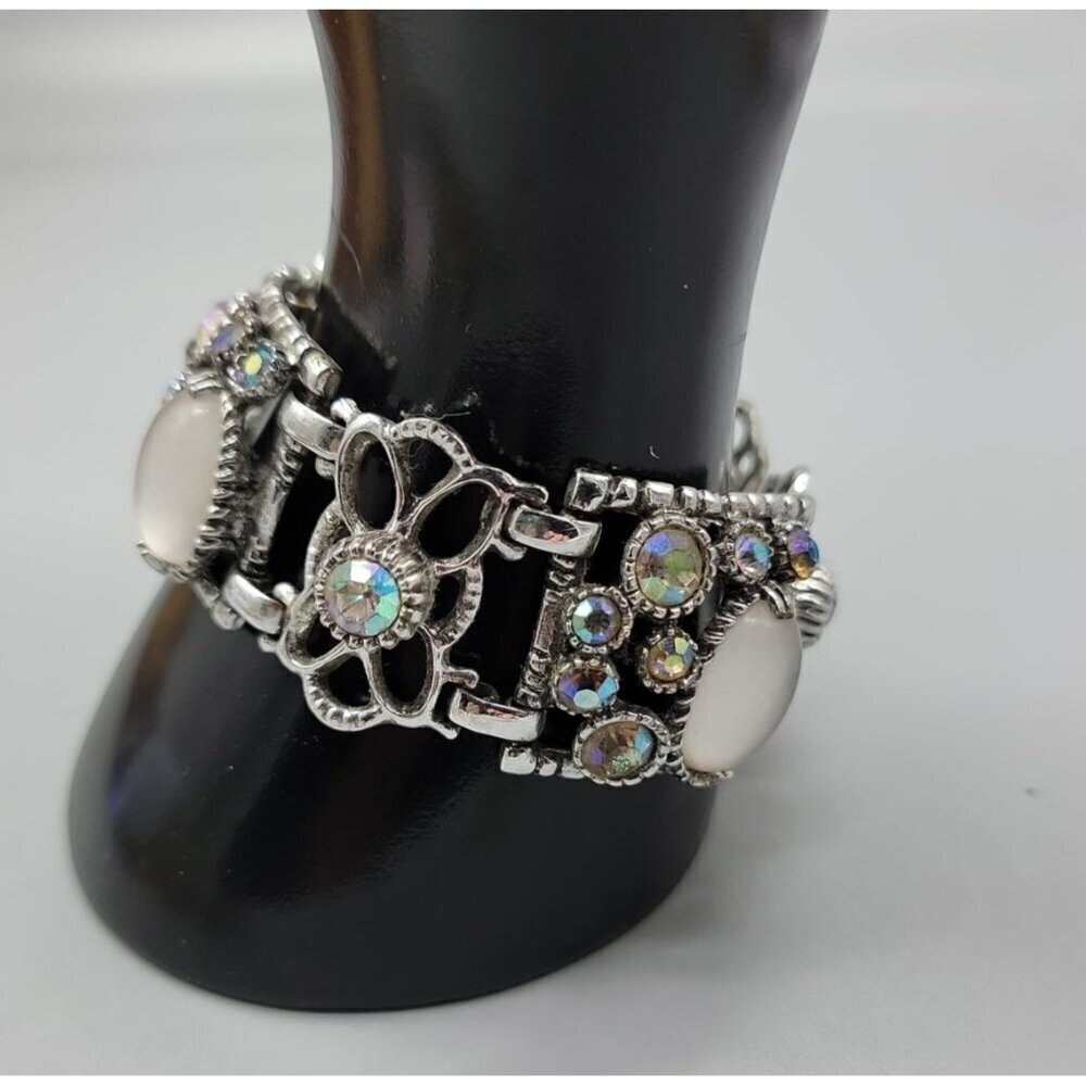 Selro Corp Rare Bracelet Large Faux Moonstone Aurora Borealis Rhinestones 7"